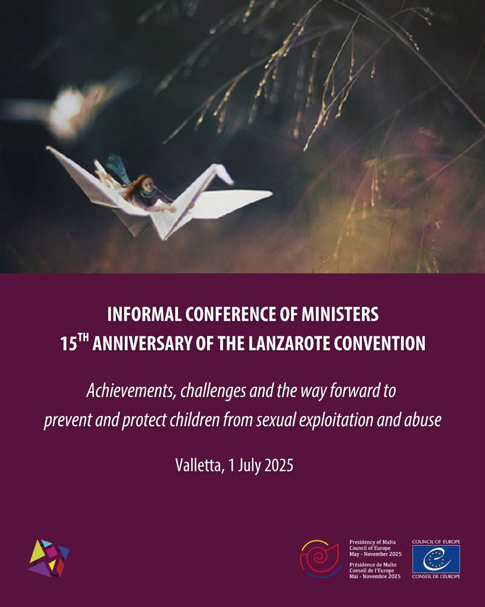 CoE Children (@coe_children) on Twitter photo Tomorrow, Malta will host Ministerial Conference marking 15 years of <a href="/coe/">Council of Europe</a> #LanzaroteConvention – a key milestone in the fight against child sexual exploitation & abuse. The event will reflect on achievements, challenges & next steps to keep children safe.
coe.int/en/web/childre… Tomorrow, Malta will host Ministerial Conference marking 15 years of <a href="/coe/">Council of Europe</a> #LanzaroteConvention – a key milestone in the fight against child sexual exploitation & abuse. The event will reflect on achievements, challenges & next steps to keep children safe.
coe.int/en/web/childre…