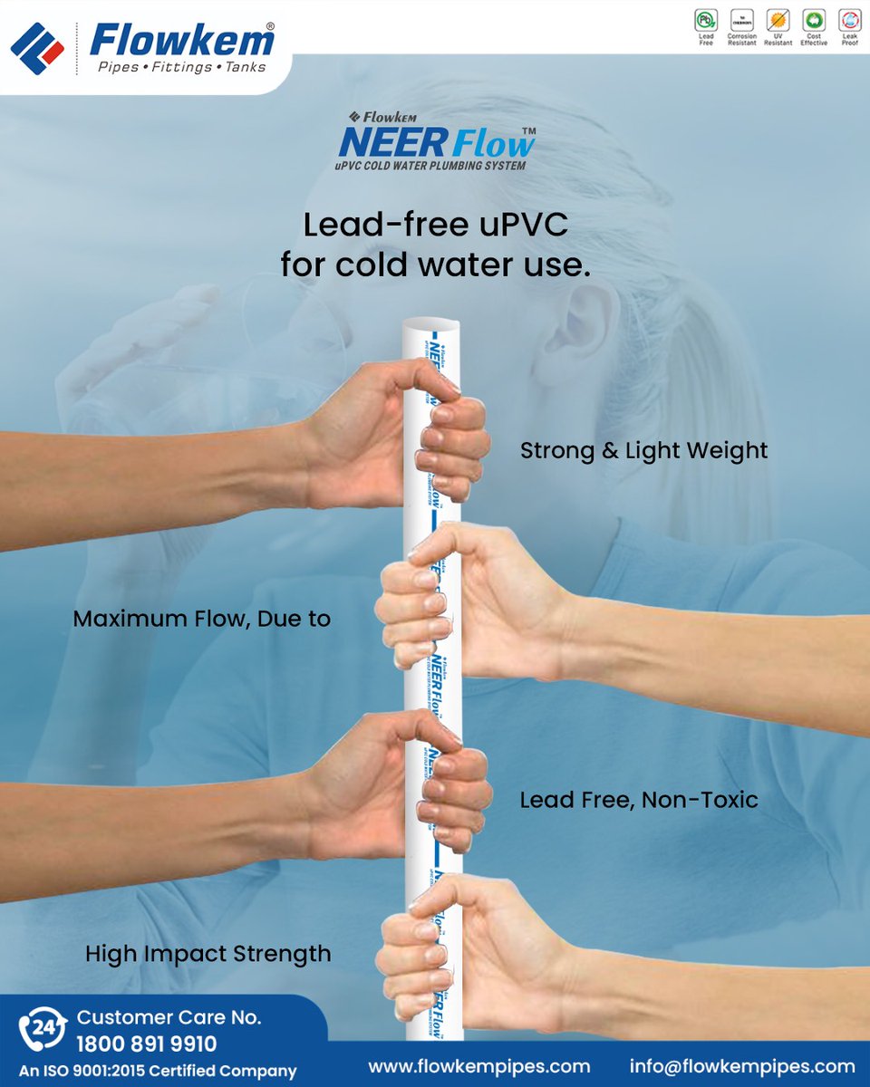 Flowkem1's tweet image. 💧 Pure Water Deserves Pure Pipes
Choose Flowkem NEER Flow™ — Lead-Free, Non-Toxic &amp;amp; Engineered for Maximum Flow &amp;amp; Strength.
💪 Strong. Safe. Sustainable.

📞 24x7 Support: 1800 891 9910
🌐 flowkempipes.com
.
#Flowkem, #NEERFlow, #LeadFreePipes, #SafeWaterSolution