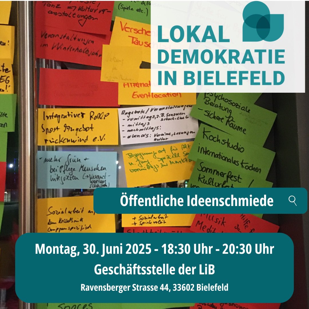 DerGugat's tweet image. 💡 Ideenschmiede der LiB
📅 Mo, 30.6. | 🕡 18:30
📍 Ravensberger Str. 44, Bielefeld
✅ Bericht aus dem Stadtrat
✅ Mitmach-Angebote &amp;amp; AGs
✅ Deine Ideen für ein lebendiges Bielefeld
🗣 „Deine Chance, was zu ändern!“
🔗 lokaldemokratie-in-bielefeld.de/2025/06/27/ide…

#Bielefeld #LiB
