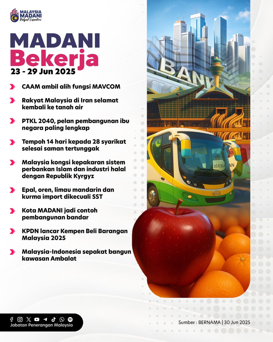 JPenerangan's tweet image. MADANI Bekerja, 23 - 29 Jun 2025

#MADANIBekerja 
#MalaysiaMADANI 
#TaatSetia 
#JabatanPenerangan