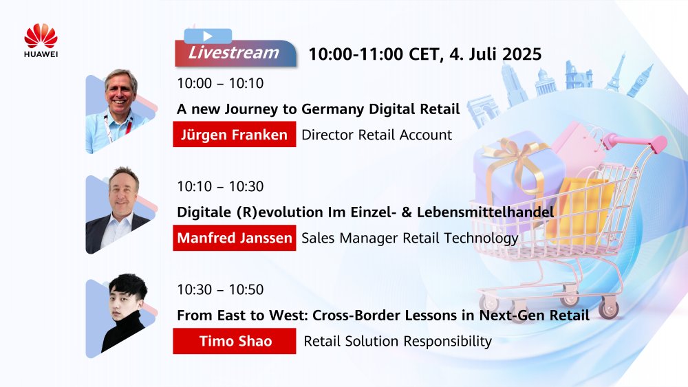 Die Zukunft des Einzelhandels hängt von datengesteuerten Entscheidungen und der richtigen Technologie ab – und der Einsatz von KI erfordert ein höheres Datenaufkommen. In diesem Webinar zeigen wir, dass ein Filial-Netzwerk von Huawei viel mehr kann, als nur gutes Wi-Fi zu bieten.