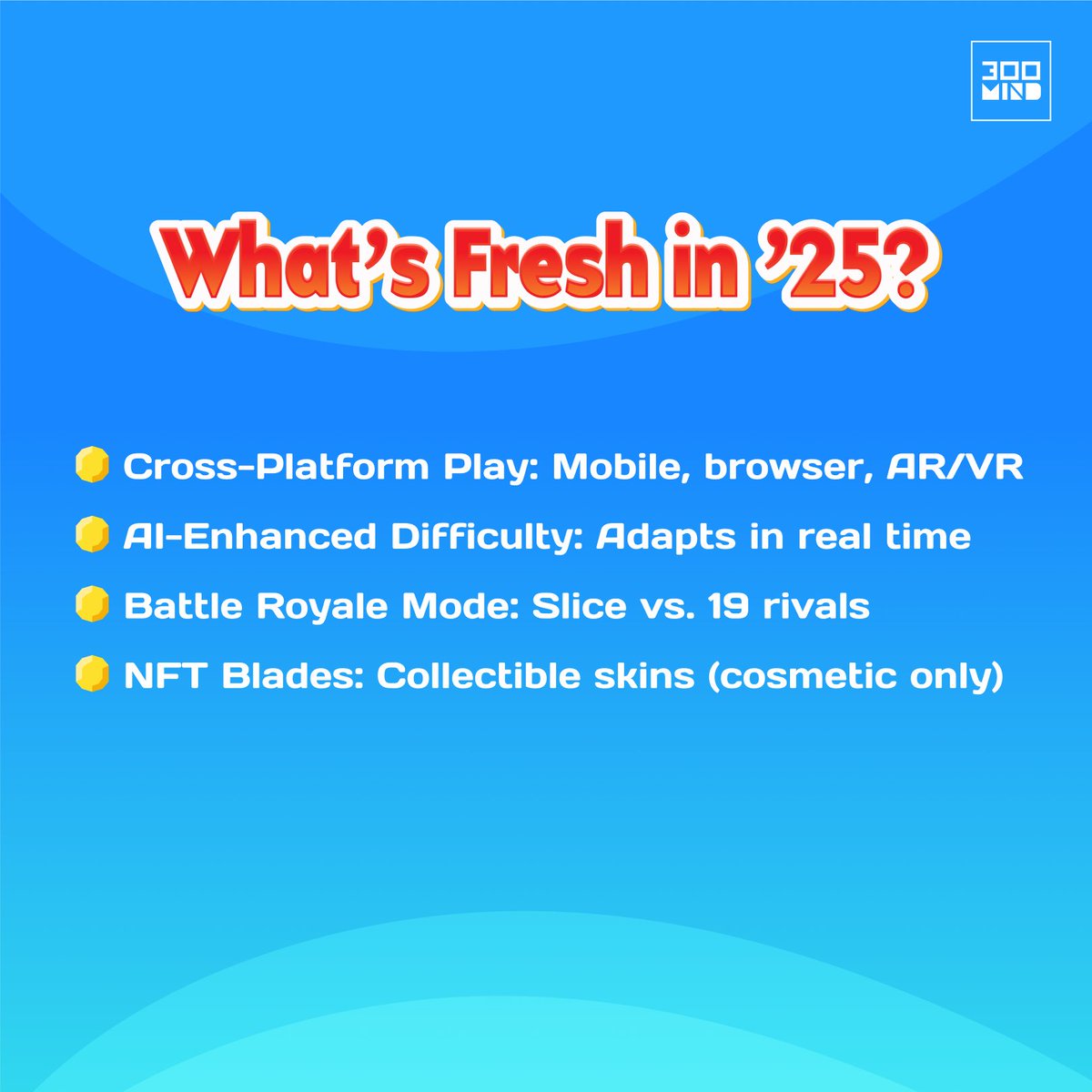 300Mind's tweet image. Swipe through to see how a simple swipe-to-slice mechanic sparked 1.5 billion+ downloads, evolved through Kinect and PvP, and now thrives with AI-driven challenges and cross-platform play.

@Halfbrick 

#MobileGaming #FruitNinja #GameEvolution