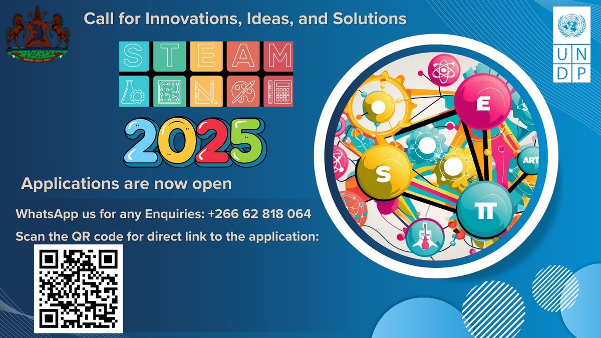 Happy Monday!
Today is the final day to apply for #STEAM2025!
If you haven’t submitted your application yet, this is your last chance to be part of something transformative.
Apply now: ee-eu.kobotoolbox.org/x/2fqNhezV
Let’s shape the future of STEAM together!
#UNDPLesotho #undp60