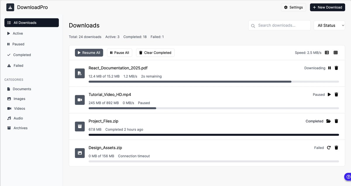 keyser_soze_g's tweet image. Thinking about my next side project... A beautiful, open-source download manager that doesn&apos;t suck. 💡

Here&apos;s the initial design concept using Shadcn UI (AI generated).

What&apos;s the one must-have feature you&apos;d need? 

#BuildInPublic 🏗️ #OpenSource ❤️ #SideProject 🎨 #Developer 👩‍💻