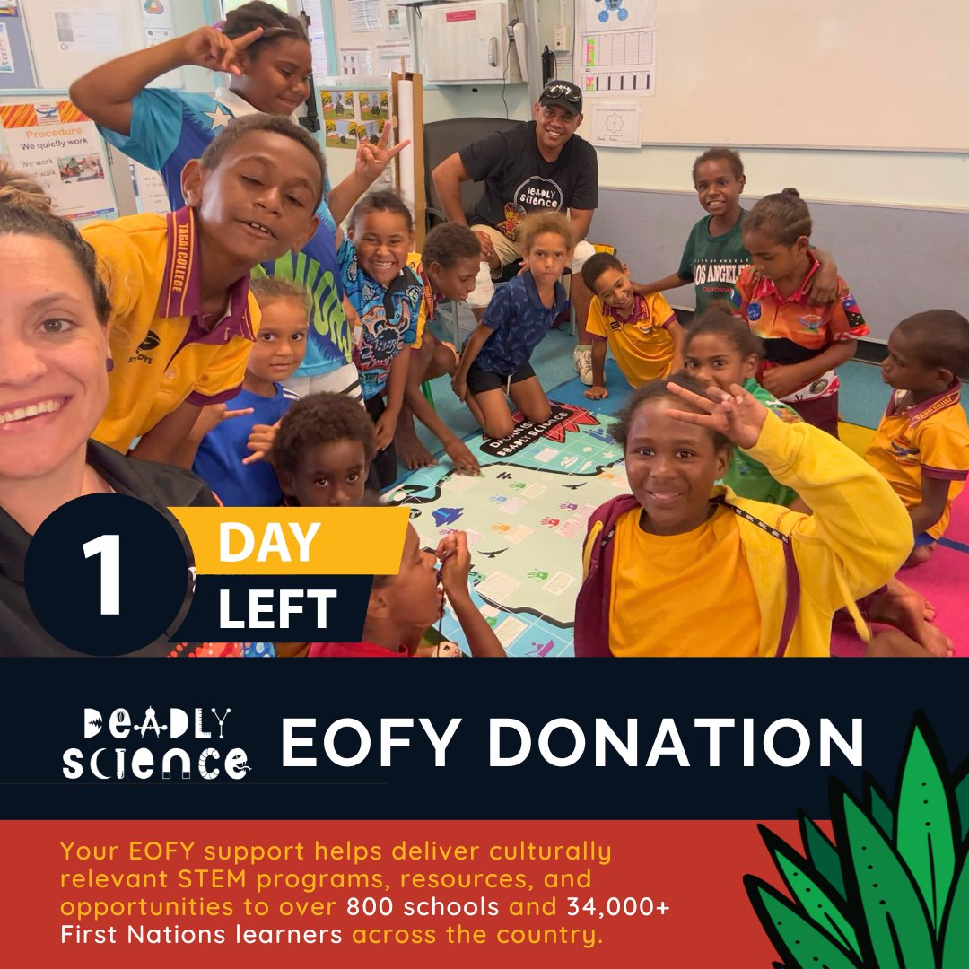 DeadlyScience's tweet image. ⏳ Today is your LAST chance to make your EOFY donation count!
Support @DeadlyScience—an Indigenous-led charity bringing STEM equity to 34,000+ First Nations students across 800+ schools.
Donate now: mycause.com.au/events/deadlys…
#EOFYDonations #DeadlyScience #STEMequity