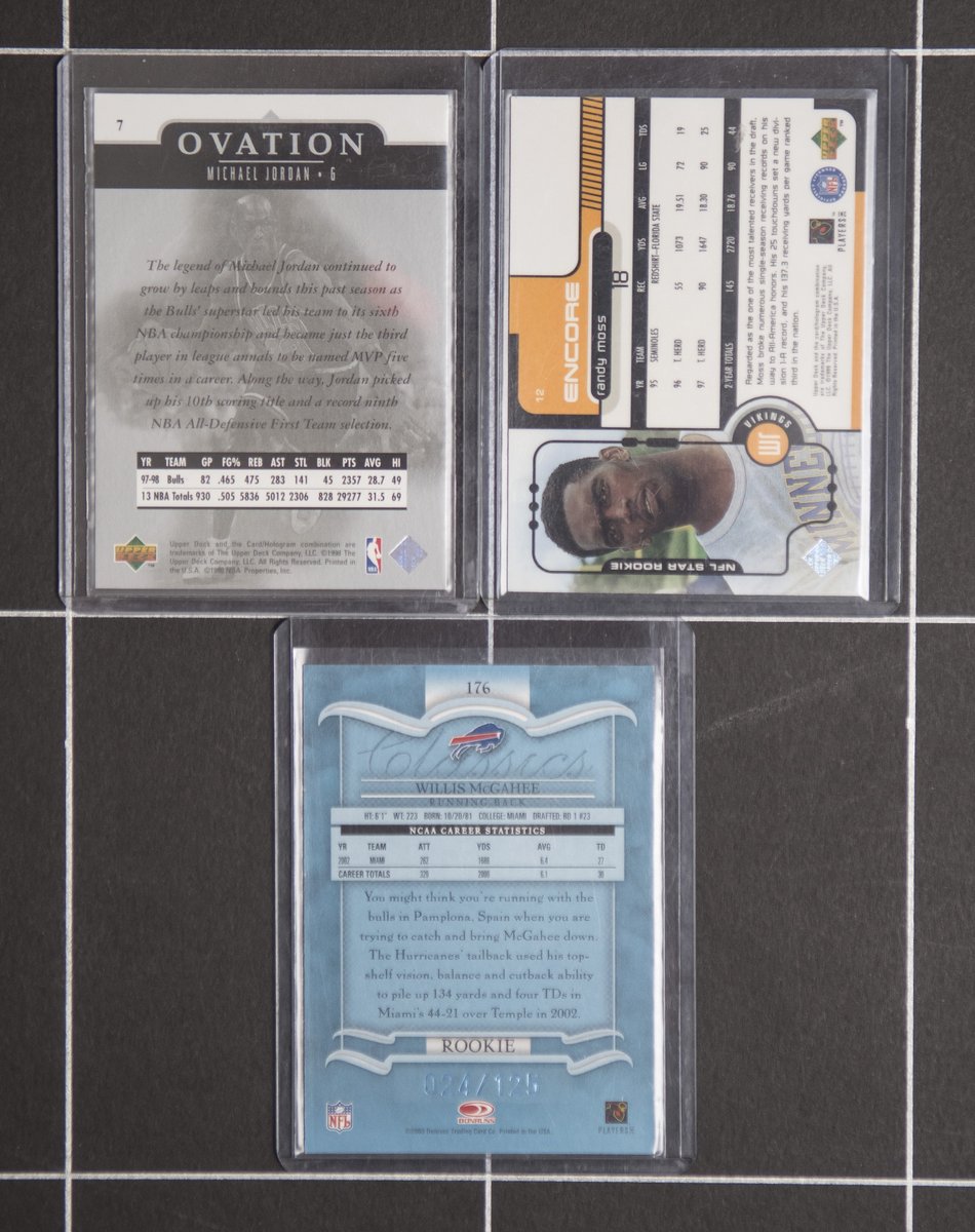 Night 2 Lot 38: $15 ea.  Fronts and Backs  Ovation is awesome.  A nice Randy Moss Rookie and a nice Willis McGahee RC auto /125