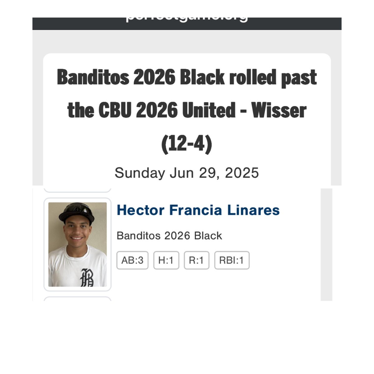 Héctor Francia 2026 Banditos Black qualified for bracket!!! 
17U WWBA National Championship. <a href="/Francia1Hector/">Hector Francia Linares</a> <a href="/StJohnsBaseball/">St. John's Baseball</a> <a href="/VUBaseball/">Villanova Baseball</a> <a href="/UIWBaseball/">UIW Baseball</a> <a href="/UTampaBaseball/">Tampa Baseball</a> <a href="/GtownBaseball/">Georgetown Baseball</a>