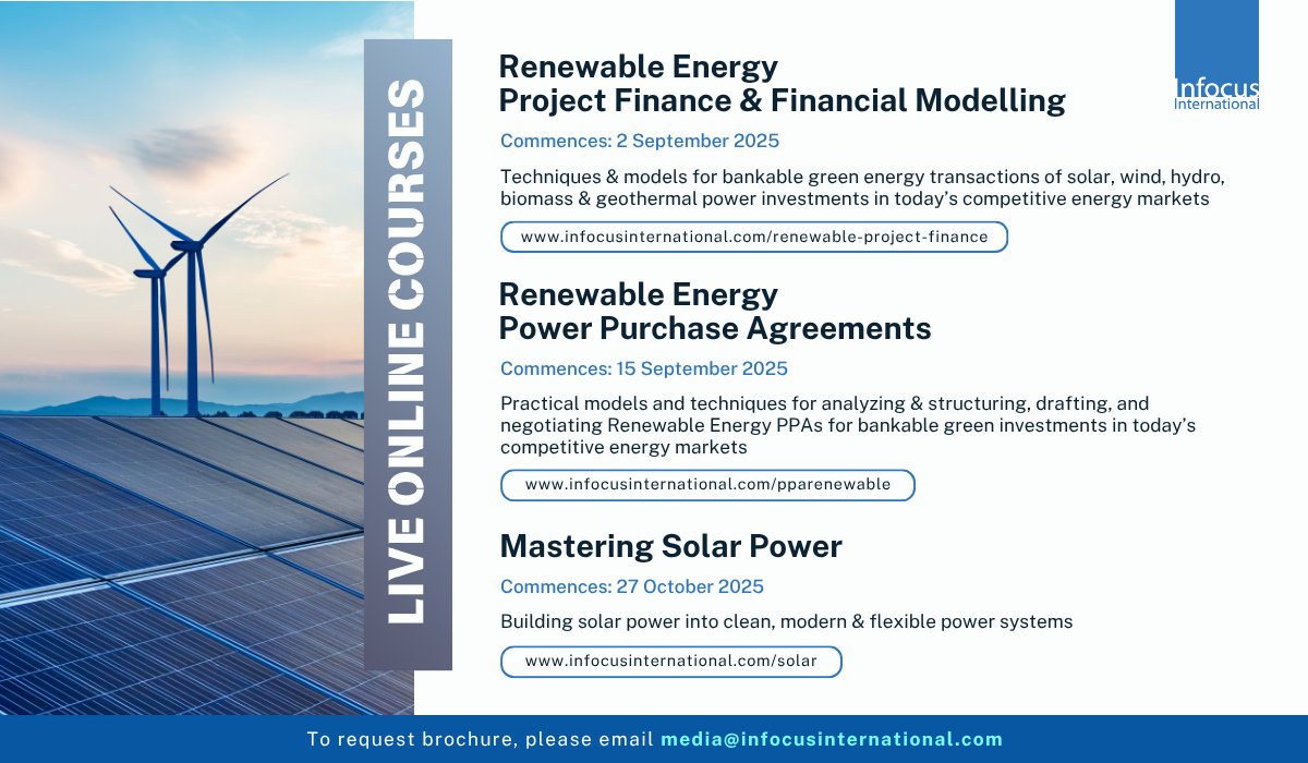 infocusint's tweet photo. Level up your skills with our live virtual trainings on clean energy:

Renewable Financial Modelling: https://t.co/VeTCJSoRPq
Renewable PPAs: https://t.co/jdb6mYLwMd
Solar Power: https://t.co/n5ksPRVIyR

#infocusinternational #onlinetraining #projectfinance #ppa #renewable #solar https://t.co/W3wNrh37aP