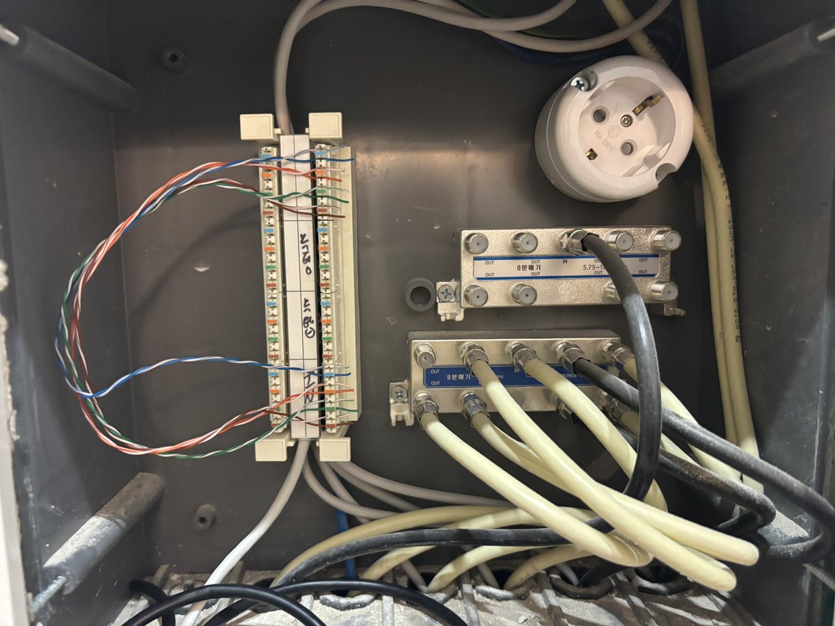 ronaldlangeveld's tweet image. I have ethernet ports throughout my new house in korea, but discovered only one is working. I then noticed this box, which has an ethernet patch panel and it checks out, because only one cable is wired up.
Now to figure out how to activate the other ports around the house,…