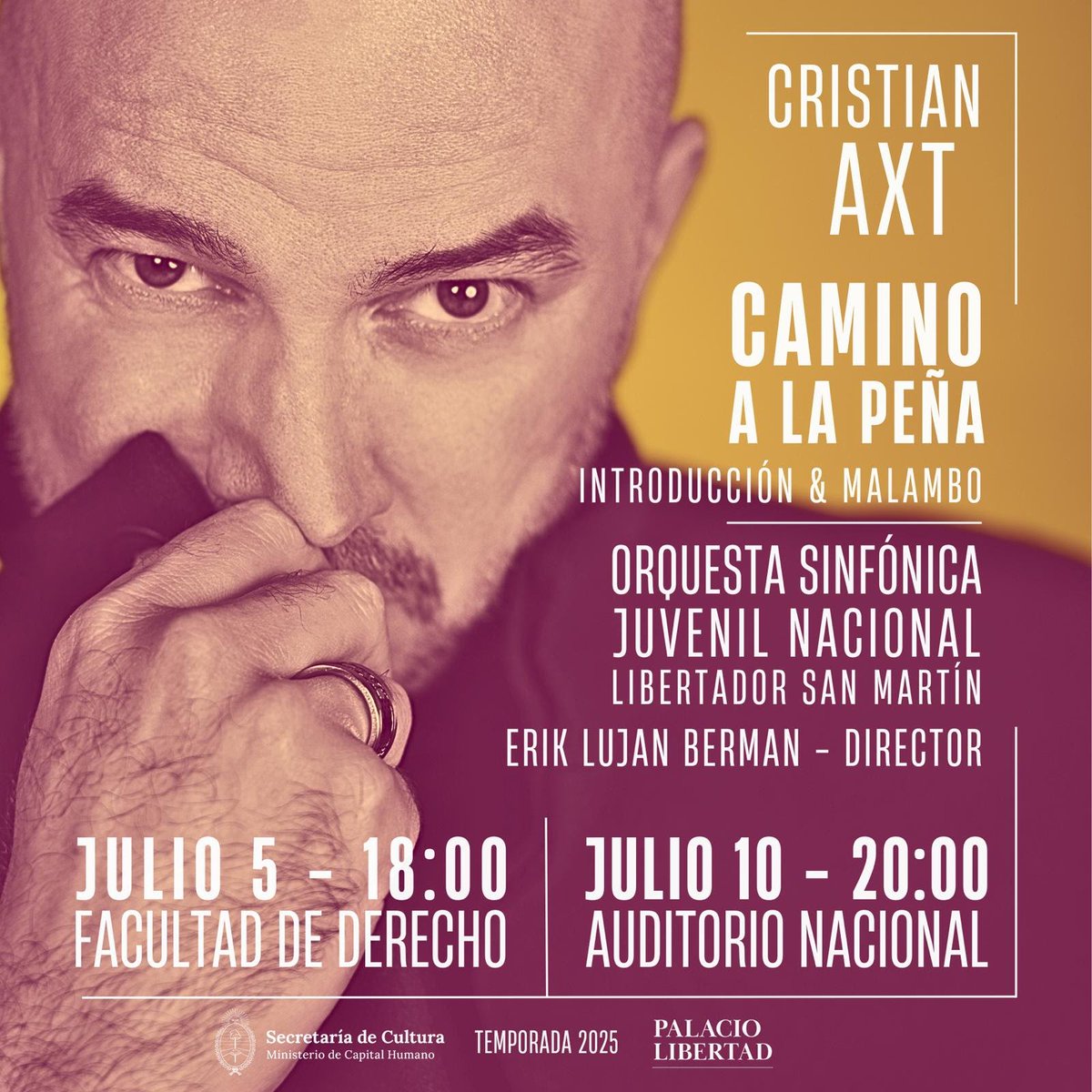 TdMargentina's tweet photo. CONCIERTOS 
5 de julio en @DerechoUBA 
10 de julio en Palacio Libertad 
Obras de Beethoven, Puccini, Axt y Schubert con dirección de @ErikBermanL, Fausto Lemos y Lurdes Sabeckis.
Entrada libre y gratuita https://t.co/wz6433xv3m