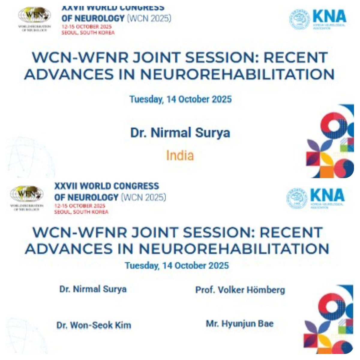 Nirmal Surya (@nirmalsurya1) on Twitter photo excited to be speaking at XXVII World Congress of Neurology this October in Seoul, South Korea. It’s a wonderful opportunity for us in the #neurology community to come together, exchange ideas,
<a href="/wfneurology/">World Federation of Neurology (WFN)</a>
invt.io/1fxbnpumfhf
#WCN2025 #Neuroscience #Seoul #NeuroResearch excited to be speaking at XXVII World Congress of Neurology this October in Seoul, South Korea. It’s a wonderful opportunity for us in the #neurology community to come together, exchange ideas,
<a href="/wfneurology/">World Federation of Neurology (WFN)</a>
invt.io/1fxbnpumfhf
#WCN2025 #Neuroscience #Seoul #NeuroResearch