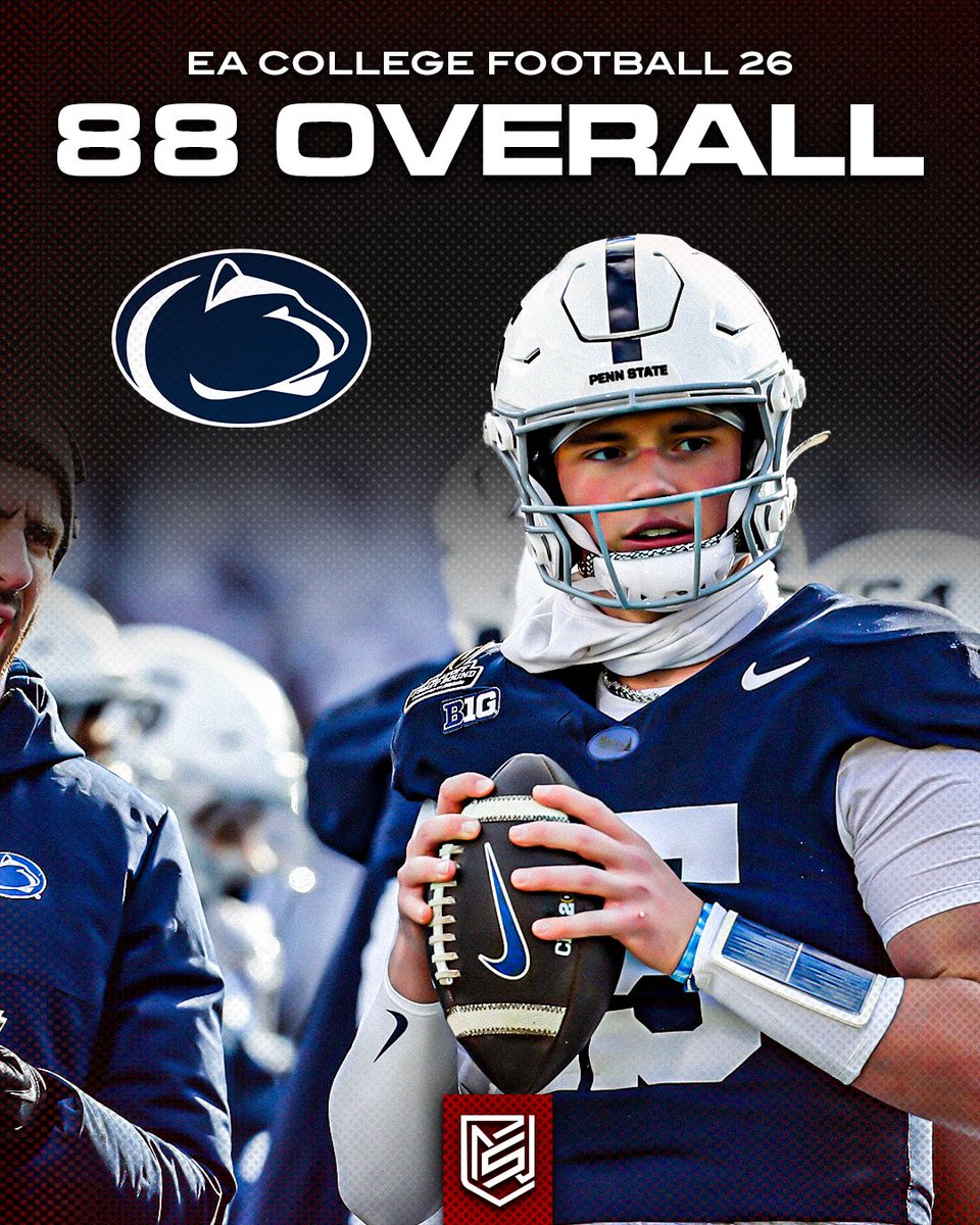 CFN365's tweet image. Penn State is an 88 overall rating in EA College Football 26. Too high or too low? 馃