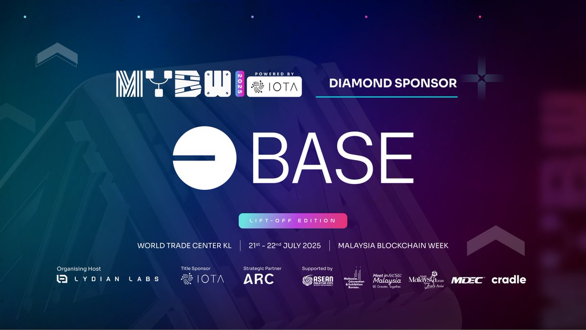 MalaysiaBCW's tweet photo. 💎 Diamond Sponsor Announcement: Base

We’re excited to welcome @Base as a Diamond Sponsor for #MYBW2025.

Built as a secure, low-cost, builder-friendly Ethereum L2, Base is designed to bring a billion people onchain. With seamless tools for developers and simple experiences for users, Base makes onchain more accessible, scalable, and inclusive.

From powering cultural moments to enabling everyday applications, Base is helping shape an open, global onx`chain economy — and we’re proud to have them join us in KL.

📍Catch Base at WTC Kuala Lumpur this 21–22 July for #MYBW2025 #LiftOff