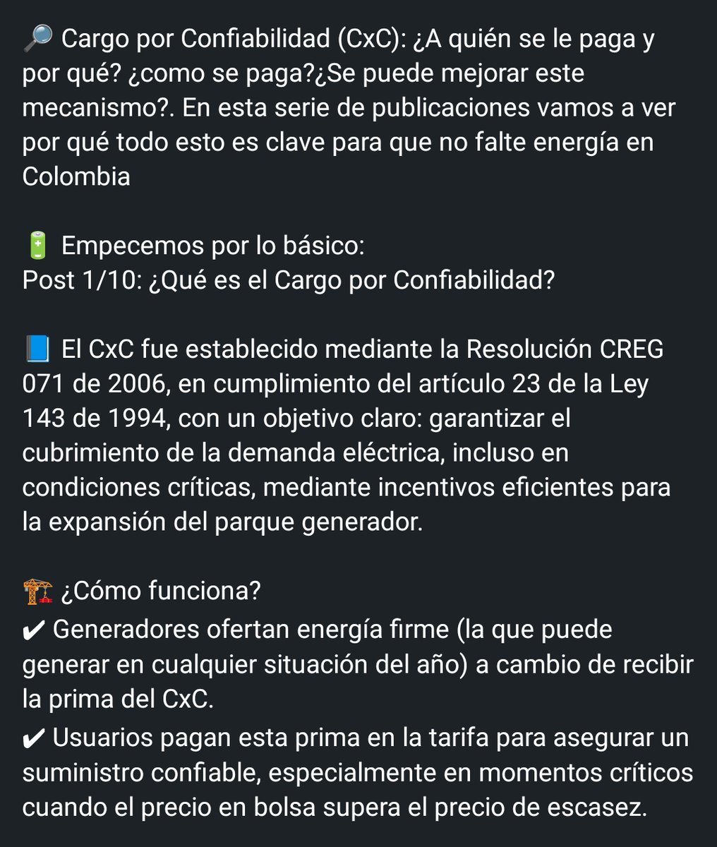 JoseLMorilloC's tweet image. Empezamos con una serie de 10 publicaciones sobre el Cargo por Confiabilidad. Para garantizar la seguridad del suministro eléctrico, es importante conocer los detalles de los mecanismos ideados para tal fin. #TransiciónEnergética