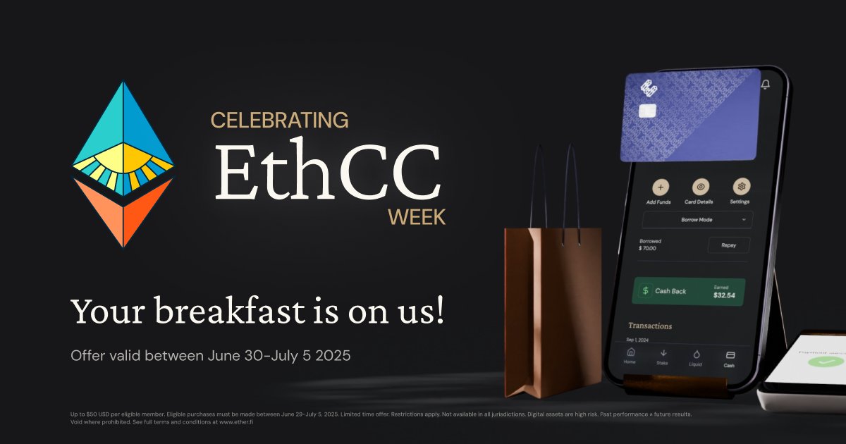 ether_fi's tweet photo. π₯Β Want free breakfast and some https://t.co/WT8phhpg35 swag @EthCC?
π³Β Get the https://t.co/WT8phhpg35 Cash card
π«π·Β Buy breakfast with it in #Cannes
It's that easy.
πΈ Bonus: Post your breakfast, tag #etherficash and @ether_fi and weβll DM you with details to grab exclusive swag at #EthCC