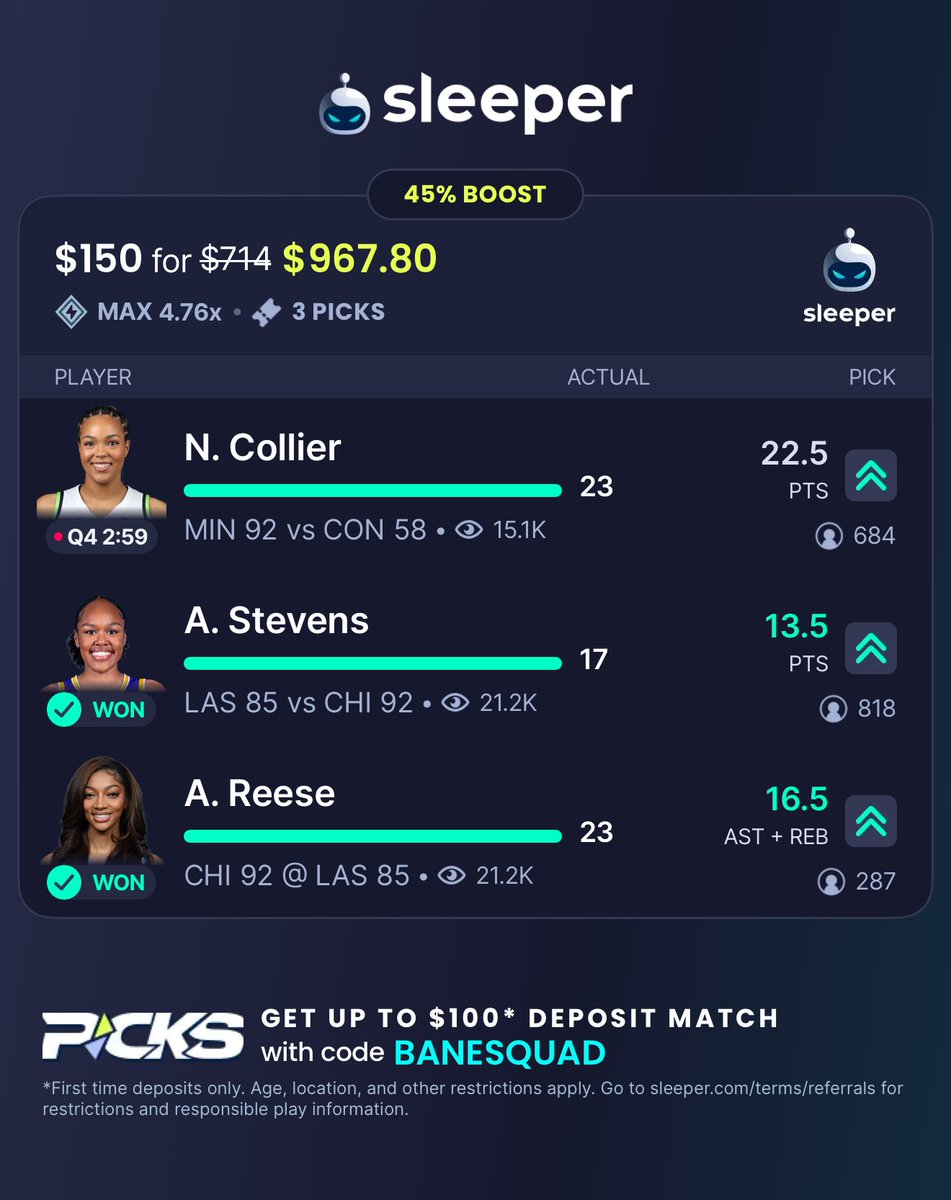 If you follow me on Winible, you witnessed me CASH 4 Sleeper profit boosts profiting 100% + your money 

I post sleeper picks on Winible &amp; I have hundreds of supporters who can vouch that joining my Winible is worth the investment 

Join Winible ⬇️

winible.com/banesquad