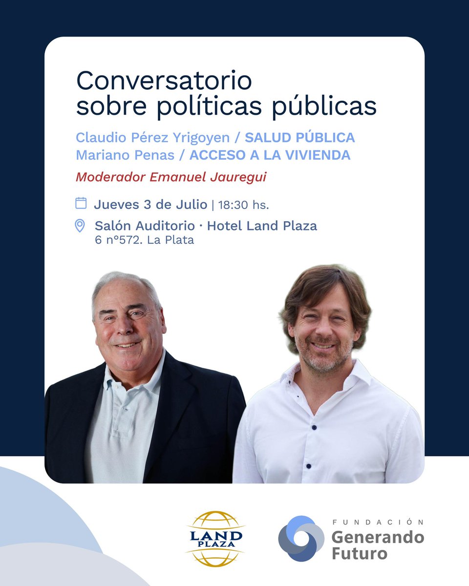 marianopenas1's tweet image. Conversatorio con el Doctor @CPerezIrigoyen y el Escribano @marianopenas1 sobre dos políticas públicas esenciales para el desarrollo de un país sustentable, igualitario y moderno.

#LaPlata #Desarrollo #RegiónCapital #Salud #Vivienda