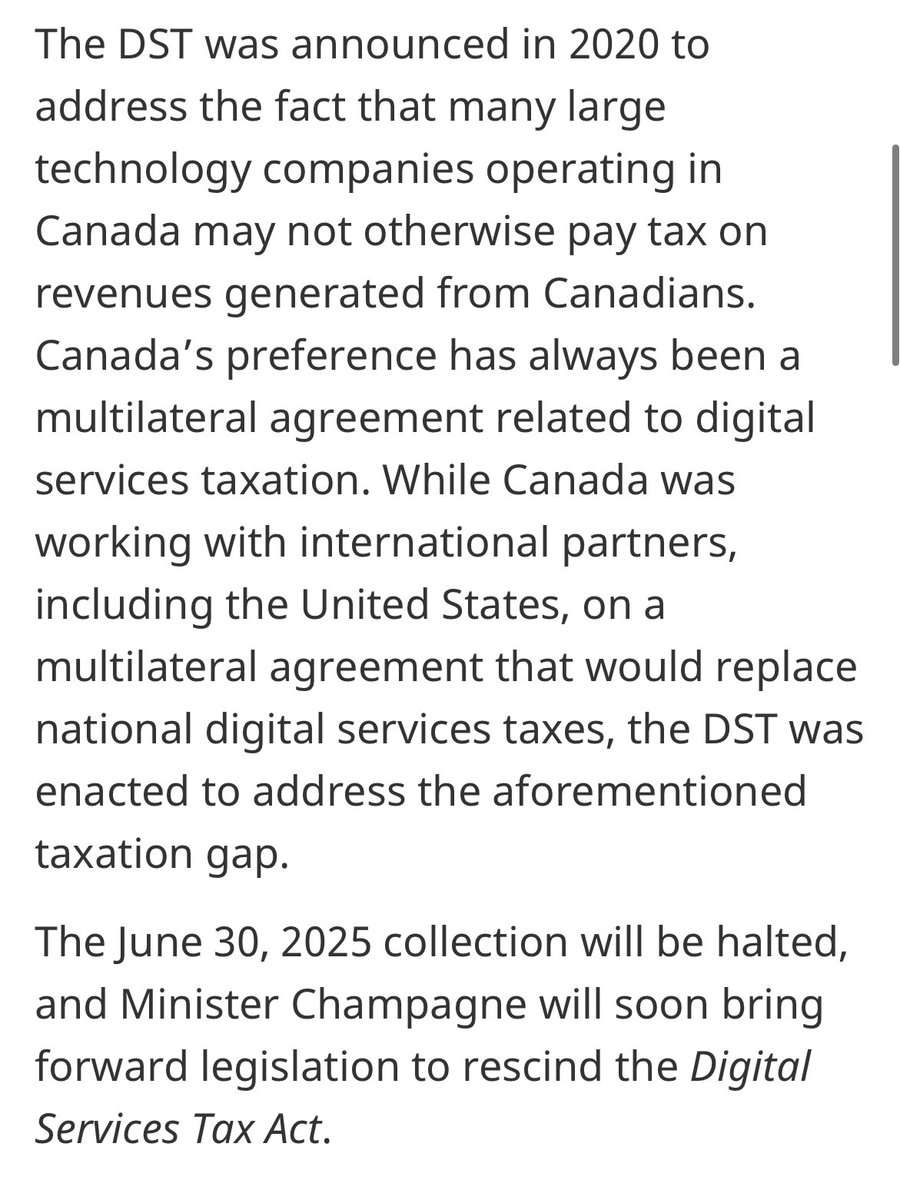 stephanie_ha's tweet image. NEW: Canada rescinds the Digital Services Tax two days after U.S. President Donald Trump said he was ending trade talks over the tax. PM Carney and Trump will now resume negotiations, with an aim to reach a deal by July 21. #cdnpoli