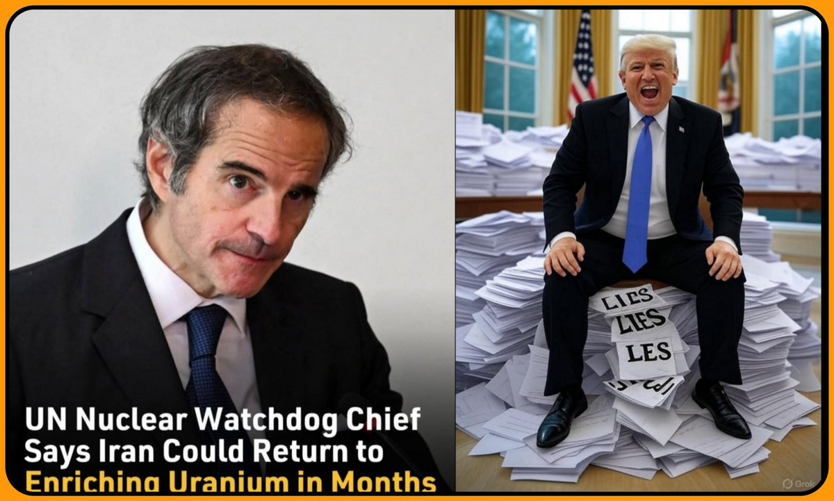 2551954's tweet image. 🚨Trump is at it again❗ 
Spreading blatant lies for his own EGO. 

The IAEA chief and intelligence experts confirm Iran’s nuclear facilities weren’t “obliterated” as Trump claims.

 IAEA chief says Iran can return to the enrichment program💥 in a few months❗
 #EnoughLies