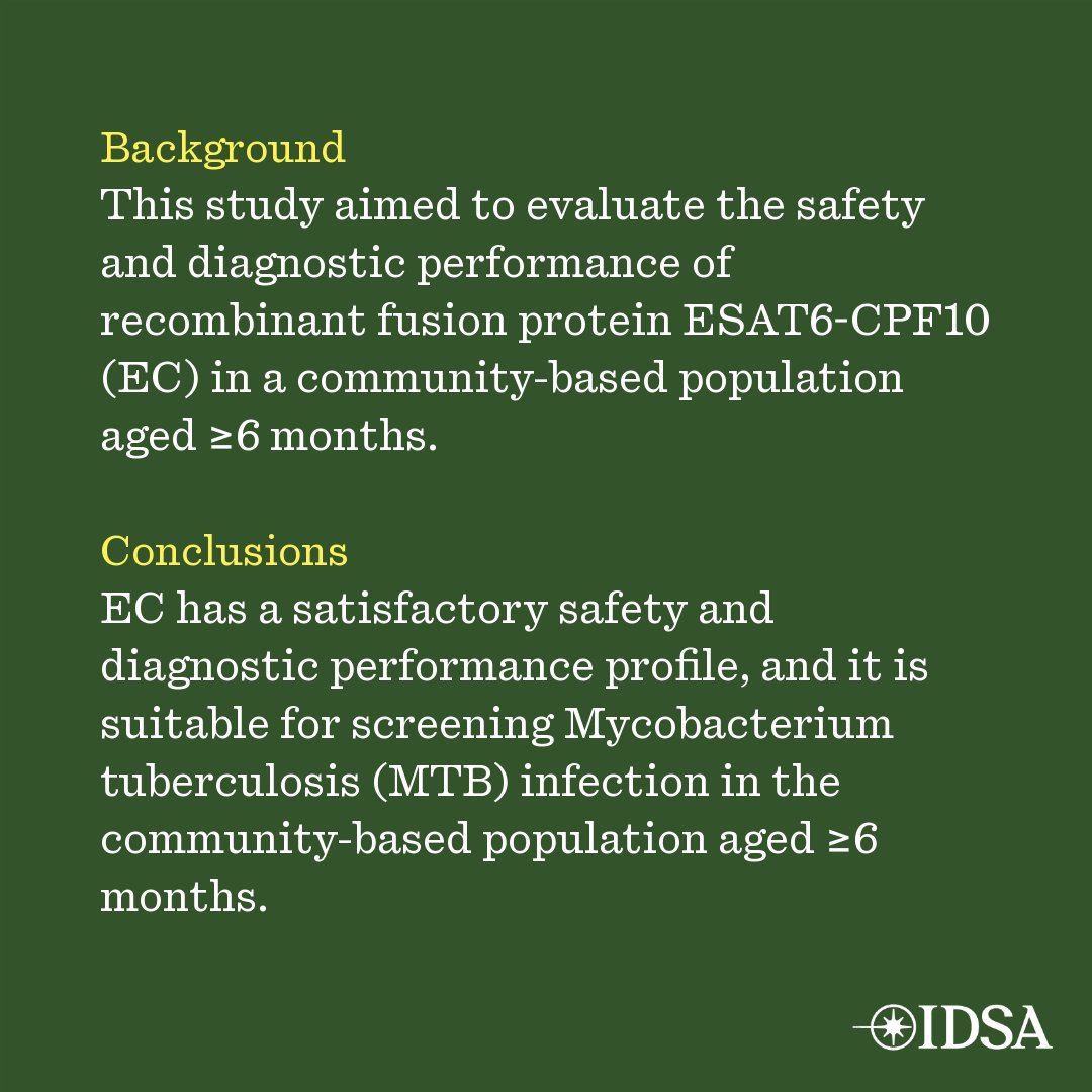 Safety and Diagnostic Performance of Recombinant Fusion Protein ESAT6-CPF10 Skin Test in A Large Population: A Phase IV Clinical Trial

✅ Just Accepted
🔗 bit.ly/3TdIdGE