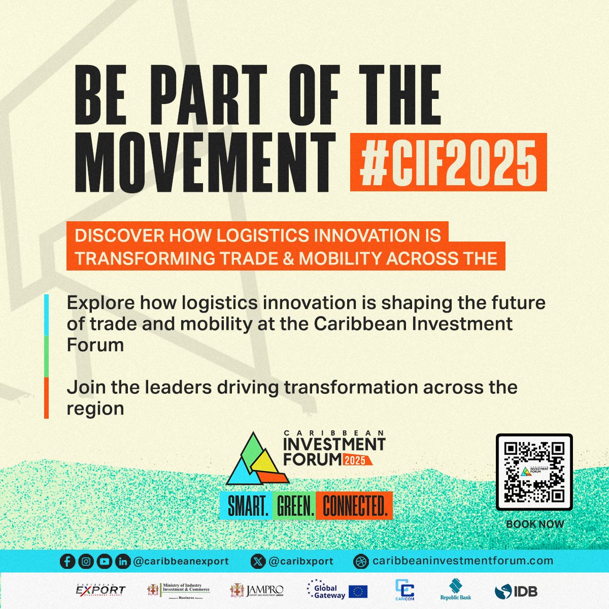 CaribXport's tweet photo. The Caribbean’s location is a game-changer for logistics and transport.✈️🚢
At #CIF2025, hear bold strategies from leaders driving regional growth.
📍 Montego Bay Convention Centre, Jamaica
📆 July 29–31, 2025
🔗 https://t.co/DoH4YxtE26
#CaribbeanExport #InvestCaribbean #TradeAndInvestment #Logistics #SmartConnectedCaribbean #CIF2025
