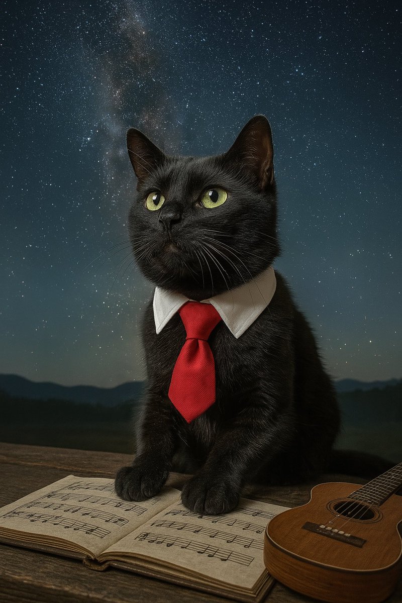 PepitoSolana's tweet photo. Ahh @PepitoTheCat composing music under the stars ✨ 🫶

$PEPITO https://t.co/bKhpYAoIiv