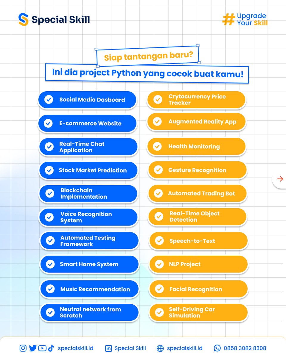 specialskillid's tweet image. Suka ngoding tapi bingung mau ngoding apa?🤔
Tenang! Ada 60 ide project Python yang bisa kamu coba! Mulai dari yang gampang sampe yang advanced!🔥
🔗 Daftar sekarang di:
to.specialskill.id/free-class-pyt…
#freeclasspython #belajarpython #pythonprogramming #kelasngoding #specialskill