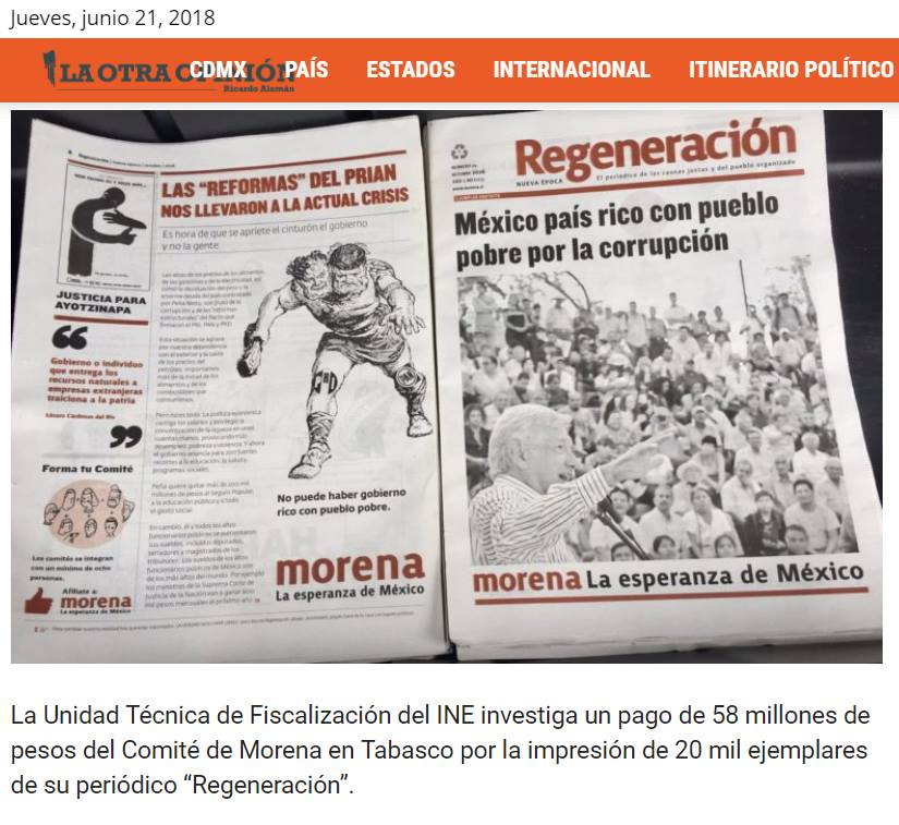 Por eso estas ratas corruptas quieren desaparecer cualquier organo de transparencia y auditoria!

58 millones de pesos por la impresión de 20 mil ejemplares de su periódico “Regeneración”. 3000 PESOS POR CADA EJEMPLAR! ¿Honejtidad valiente? Tomen su austeridad republicana, tomen