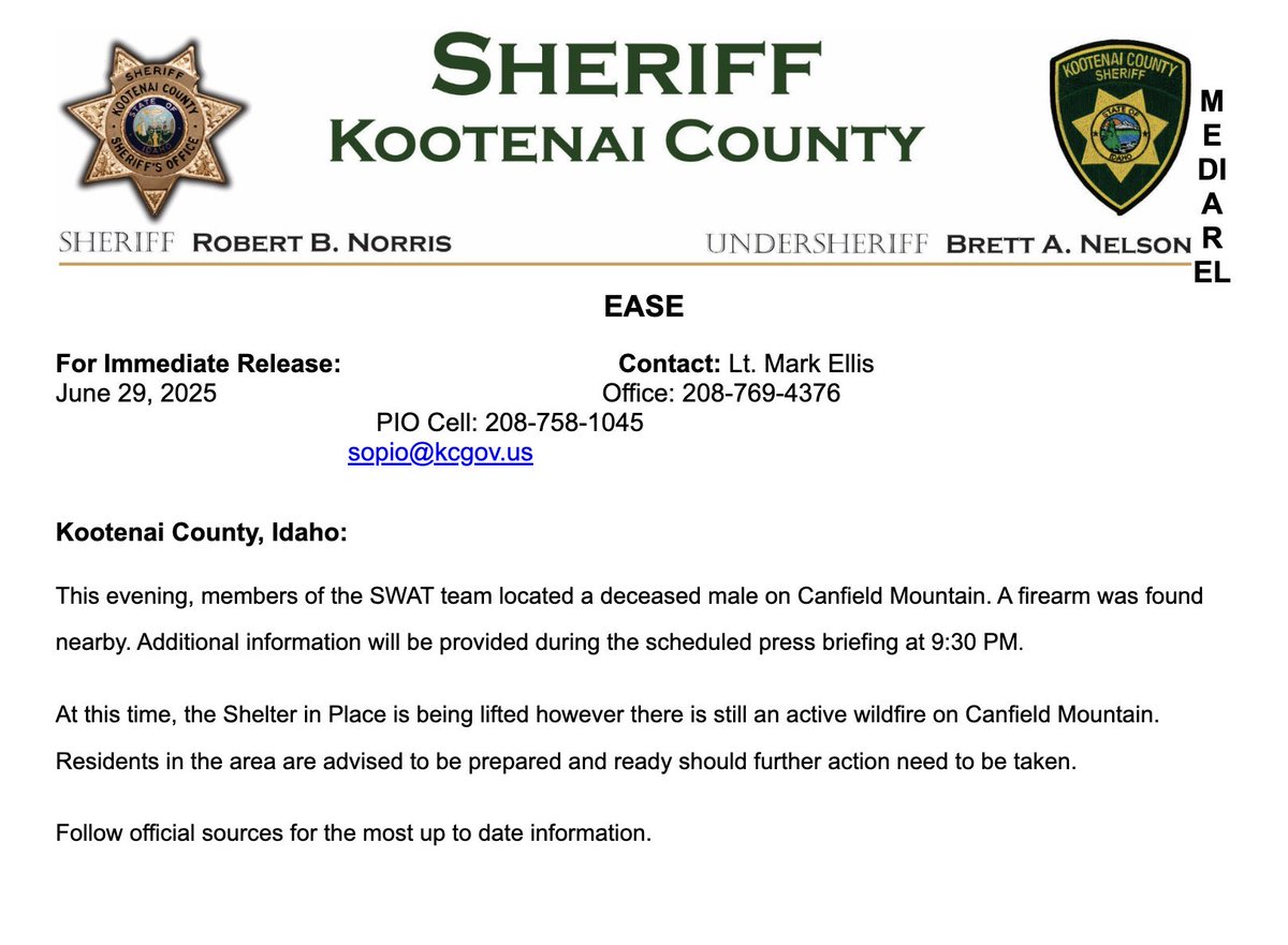 SgtLibertarian's tweet image. The Idaho shooter has been neutralized , per Kootenai County Sheriff
Press conference at 9:30 pm PT.