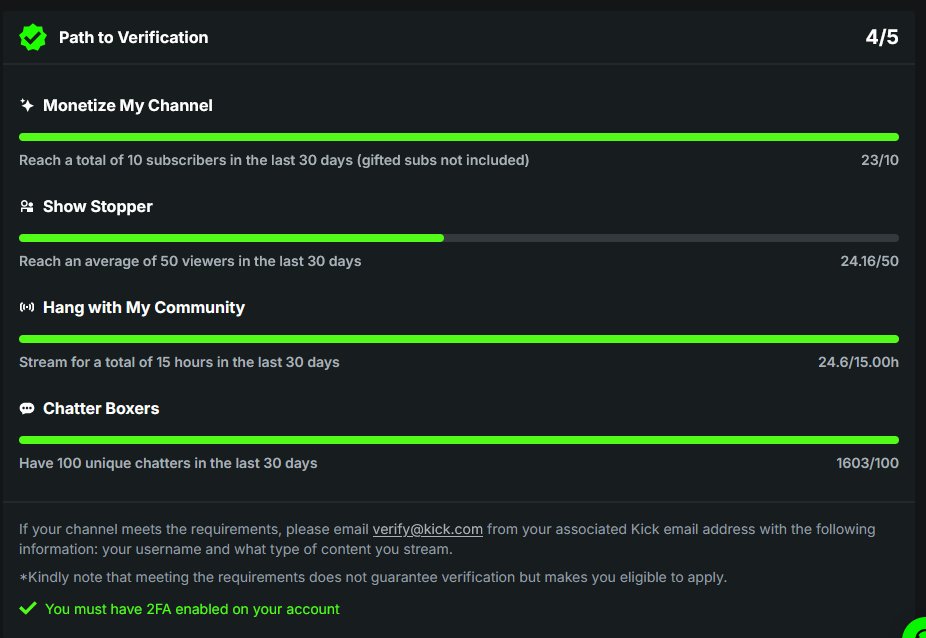 WE ALMOST AT VERIFICATION YALL!!! COME SHOW THE LOVE!! &lt;3 <a href="/KickCommunity/">Kick Community</a> <a href="/KickStreaming/">Kick</a>