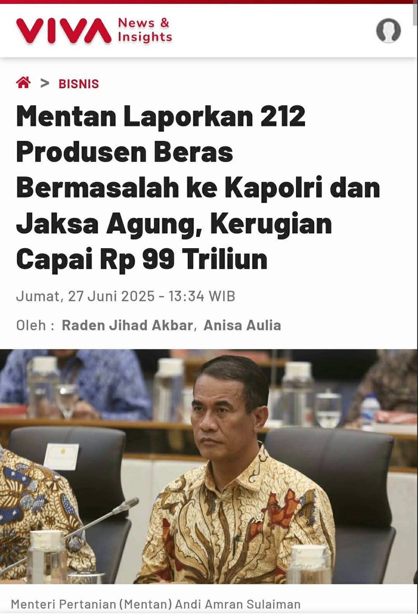 Cadangan beras surplus✅
Petani dijaga lewat harga gabah✅
Rakyat dilindungi lewat HET✅

TAPI KENAPA HARGA BERAS MAHAL?
Yes, ada mafia yg sengaja jual di atas harga pasar, demi cuan pribadi.

Kejagung harus bertindak ⚖️
Bongkar kartel &amp; hukum pelakunya!
Pulihkan keadilan pangan!