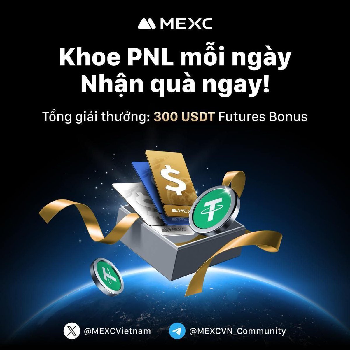 MEXCVietnam's tweet photo. 🪙 MEXC Việt Nam độc quyền: Khoe PNL mỗi ngày - Nhận quà ngay

📈 Sự kiện 1: Chia sẻ hình ảnh PNL của bạn với hashtag #MEXCVietnam #MX #Userfirst trên X (Twitter) hoặc Facebook trong thời gian diễn ra sự kiện
Thời gian sự kiện: 00:00, ngày 30/06/2025 - 23:59, ngày 05/07/2025
⭐ Phần thưởng: 6 người dùng may mắn, mỗi người 10 USDT Futures Bonus

👉Điền form tham gia: https://t.co/I0jWOIExBw

📈 Sự kiện 2: Chia sẻ ảnh PNL trong nhóm Telegram @MEXCVN_Community
Thời gian sự kiện: 18:00 hàng ngày, từ 30/06/2025 - 05/07/2025
⭐ Phần thưởng mỗi ngày: 4 người dùng may mắn, mỗi người 10 USDT Futures Bonus