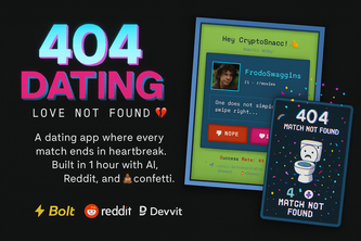 RealJoseZuma's tweet image. RELEASE DAY: 404 Dating – Love Not Found A dating app where every match ends in heartbreak. Built in 1 hour with AI, Reddit, and 💩 confetti. It looks real, feels real, and fails perfectly. #bolthackathon youtube.com/watch?v=5myZrZ…