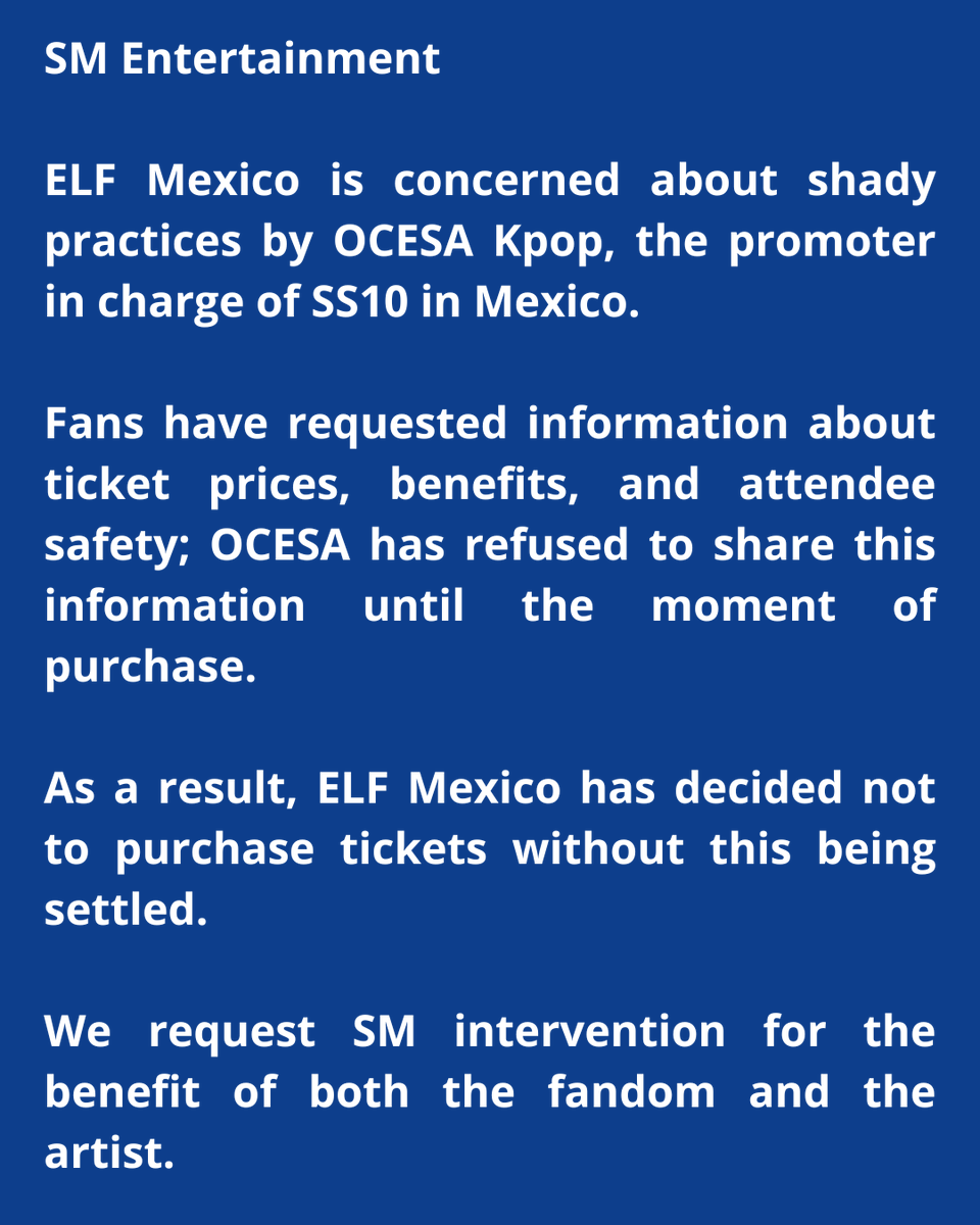 MxUnion_ELF's tweet photo. ¡Utiliza tu membresía de Weverse y ayúdanos a difundir!

Comparte estás imágenes para llegar a SM e IELF y poder compartir nuestra lucha.

Puedes agregar los siguientes enlaces:
🔗https://t.co/eFa3bDlkmx
🔗https://t.co/crKCBNn51u
🔗https://t.co/2CO1yyJW2i

SIN PRECIOS NO COMPRAMOS
#OcesaAnunciaPreciosSS10
@SMTOWNGLOBAL @SJofficial