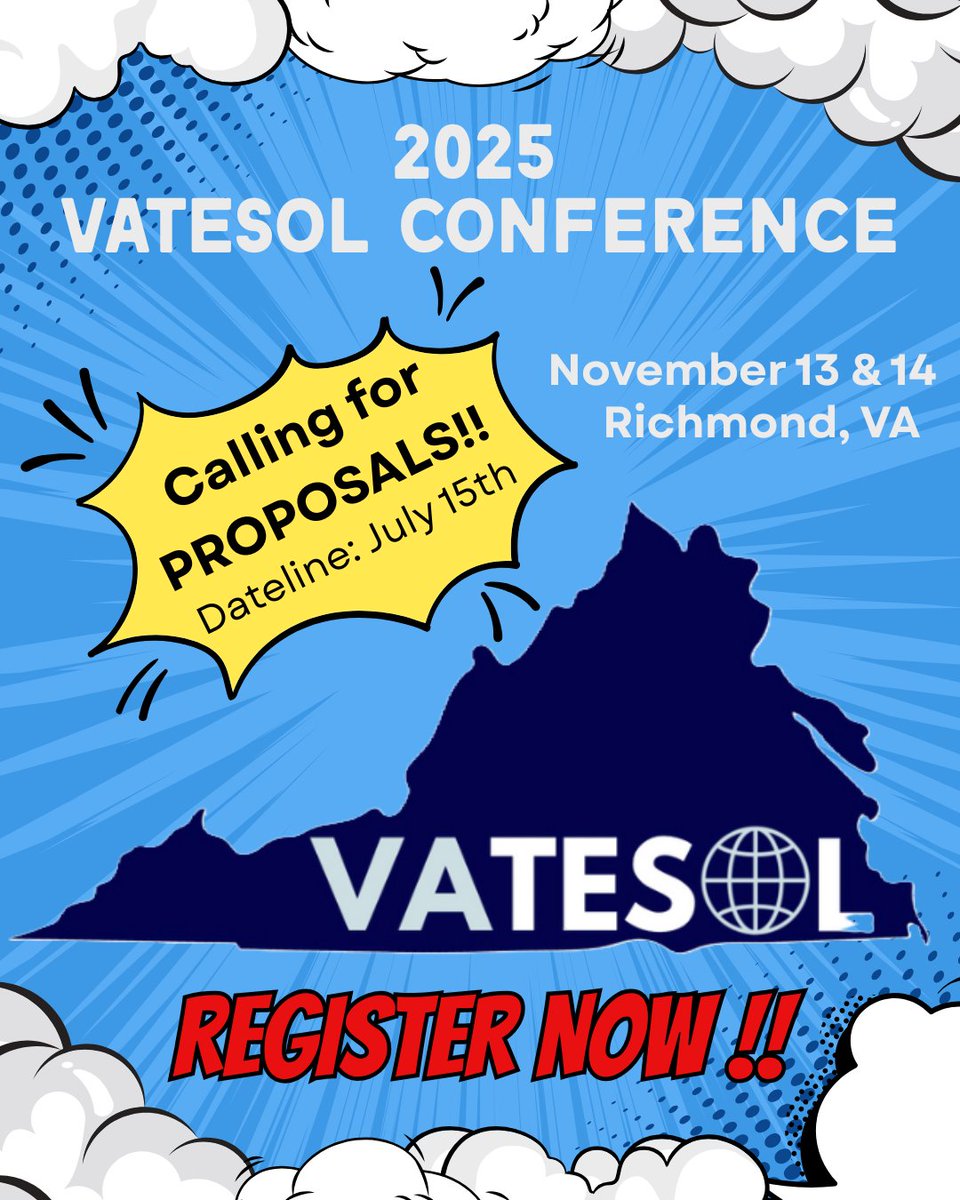 There’s still time to share your expertise and passion for multilingual education at the 2025 VATESOL Conference! 
✨Proposal submissions close on July 15th!
🔗 You can Submit your session/workshop proposal and Register here: vatesol.org/conferences
#MultilingualEducation #tesol