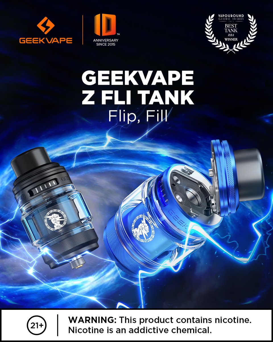 🏆 Geekvape Z FLI Tank wins Best RBA Tank at Vapouround Awards 2025!

With its Flip-Top fill and powerful performance, it’s built to impress.
Huge thanks to all our supporters — let’s keep geeking out! 🔥
#Geekvape #geekvp #ZFLITank #BestTank #VapouroundAwards2025 #Geekvape10th