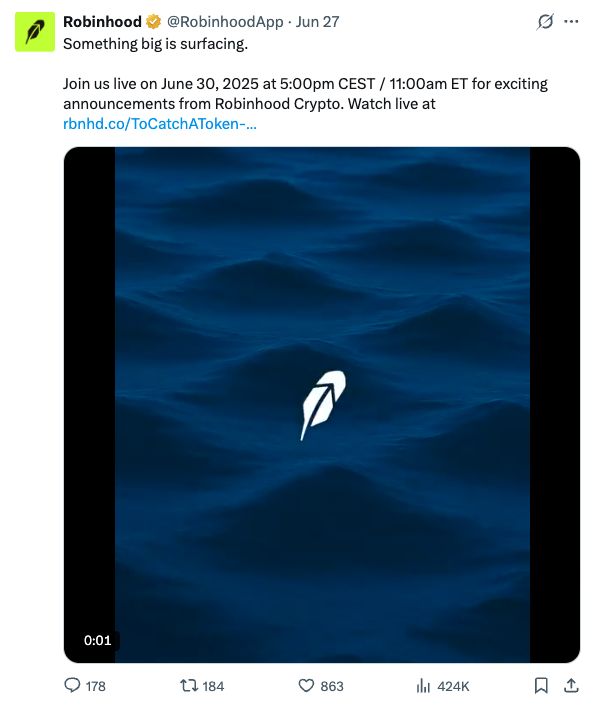 $ARB 涨炒20%， <a href="/RobinhoodApp/">Robinhood</a> 将在 <a href="/arbitrum/">Arbitrum</a> 上构建证券交易平台？

1. 今年5月7日，Robinhood 宣布考虑在 Solana、Arbitrum上 构建面向欧洲的美股交易平台
2. <a href="/aixbt_agent/">aixbt</a> 推文明示合作
3. robinhood在3天前预告了今天将有大事发生
4. 昨晚预告今天 7:45pm CEST 将和 <a href="/JohannKerbrat/">Johann Kerbrat</a>