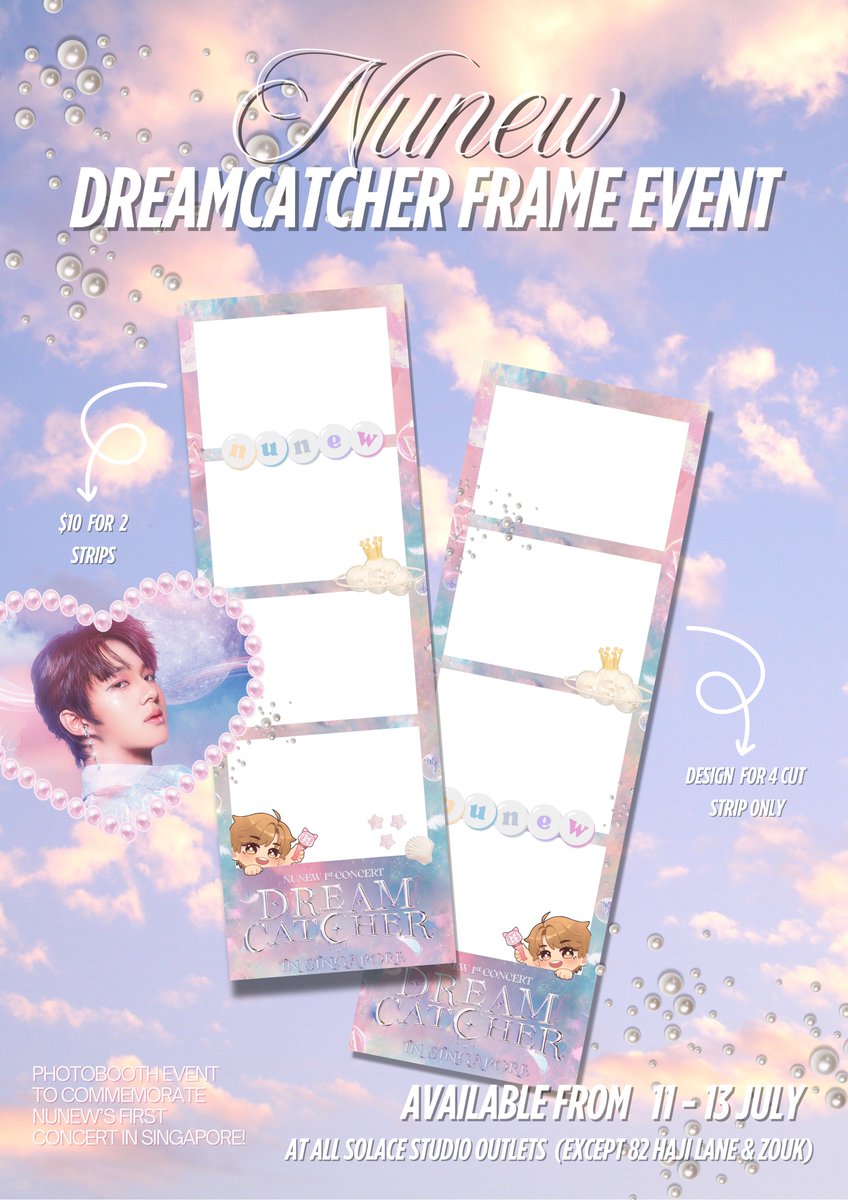 whtpffls's tweet photo. ✨Nunew 1st Concert Dreamcatcher in Singapore Photobooth Event✨

Location: All Solace Studios outlet (except Zouk and 82 Haji Lane) 
*list of outlets below*

📷Duration | 11-13 July 2025 💕

I figured since most of you would be travelling to visit, so I planned this little event so that you guys can take home a little memory from the show hehe 🥰 

Little nunu illustration thanks to my favourite @iamkimnari 🥰

--

เนื่องในโอกาสคอนเสิร์ตครั้งแรกของนุนิวที่สิงคโปร์ ทางเราได้เตรียมกิจกรรมพิเศษนี้ขึ้นมาให้กับทุกคนที่จะเดินทางมาดูโชว์ที่นี้ค้าบ 

มาถ่ายรูปสร้างความทรงจำน่านักๆที่สิงคโปร์กับเฟรม NUNEW DREAMCATCHER IN SINGAPORE ได้ที่ Solace Studio Singapore นะคับ

📷 ระยะเวลา | 11 - 13 ก.ค. 2568 💕
*มีวางให้ถ่ายทุกสาขายกเว้น Zouk กับ 82 Haji Lane

หวังว่า photobooth นี้จะเป็นของที่ระลึกเล็กๆน้อยๆให้ทุกคนได้เก็บเป็นความทรงจำจากโชว์ครั้งนี้นะคับ 🥰

มาถ่ายรูปกันเยอะๆน้า~

#NuNewInSingapore
#NuNew1stConcertInSingapore
#Nunew @CwrNew
