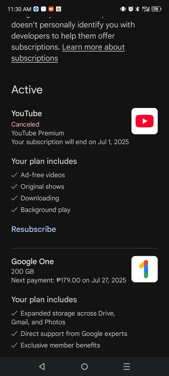mephistilageka's tweet photo. Was charged 211 from #google today but my subscriptions do not renew within the same day. Sure, could be the YouTube premium but after the payment, it says it renews on July 1, that's like the next day. So where did my 211 pesos go? #gcash https://t.co/KAo1PekZ5A