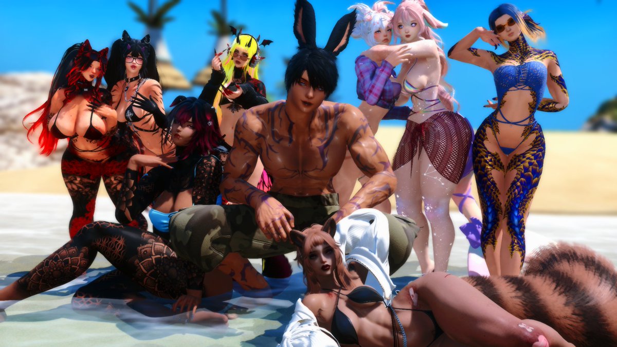 Gang gang beach party! <a href="/PocketGabo/">GaboBabo</a> <a href="/ReniXIV/">🔞 Reni 🔞</a>  @RemySelXIV <a href="/DaddyStaruwu/">DaddyStaruwu</a> 

|#FFXIVSummerBash #gposers #gposer |