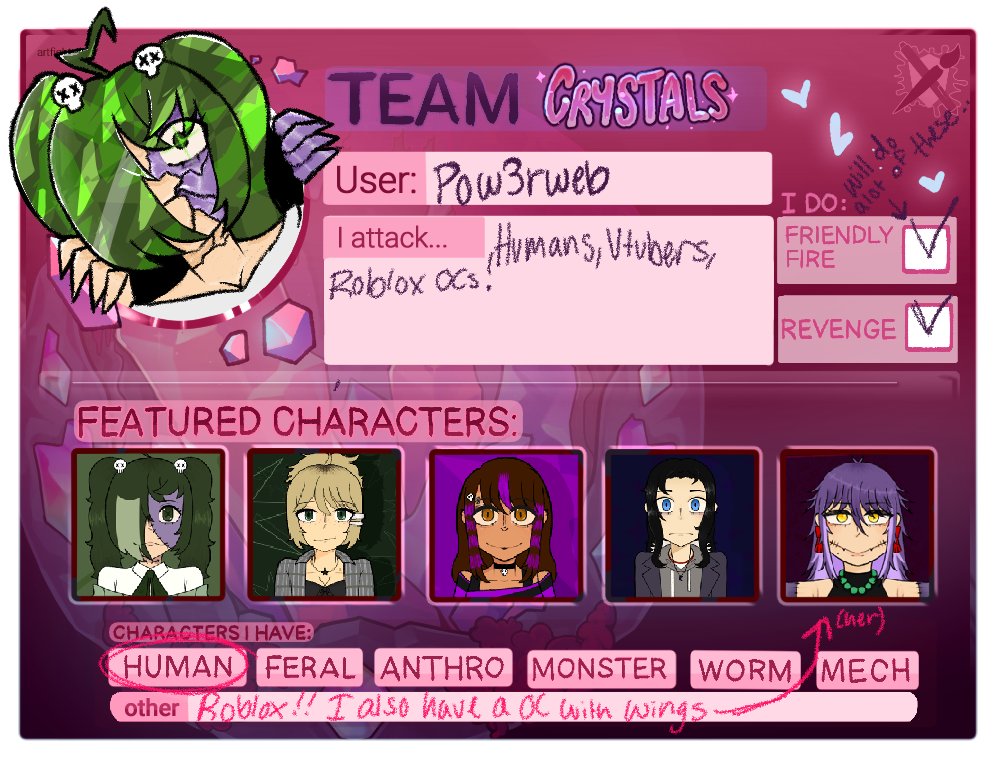 pow3rweb's tweet image. i didnt scramble to do this last minute nooโฆ.
ANYWAYS GO CRYSTAL!!!
artfight.net/~pow3rweb
#artfight2025