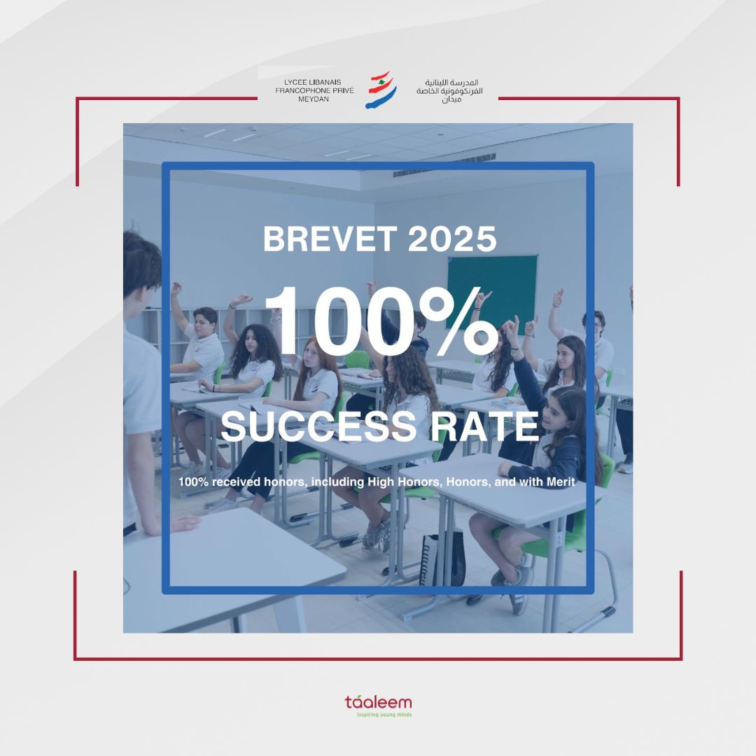 We are delighted to share the excellent 2025 Brevet results from our LLFP Meydan students!

We congratulate you on achieving this milestone and look forward to supporting you as you embark on the exciting journey toward the Baccalauréat.

#ProudlyTaaleem #LLFPM #Brevet2025