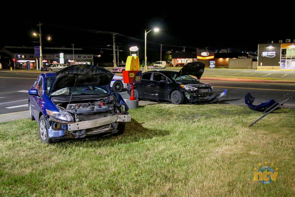 A two-vehicle collision Sunday night at the entrance to an east-end parking lot resulted in significant damage to both vehicles, but no injuries. #nltraffic <a href="/NTVNewsNL/">NTV News</a> 

Information, photos, and video:  ntv.ca/no-injuries-fo…