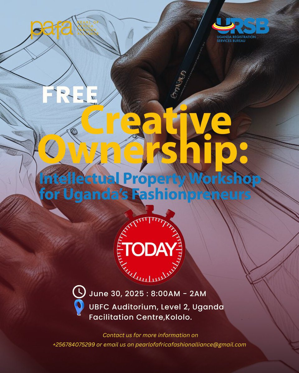 PAFAug's tweet photo. Dear Fashion Entrepreneurs!
Today is the day.
Starting at 8am
The Pearl of Africa Fashion Alliance welcomes you
#CreativeOwnershipUG #IPinFashionUG https://t.co/eRUlqpjARh