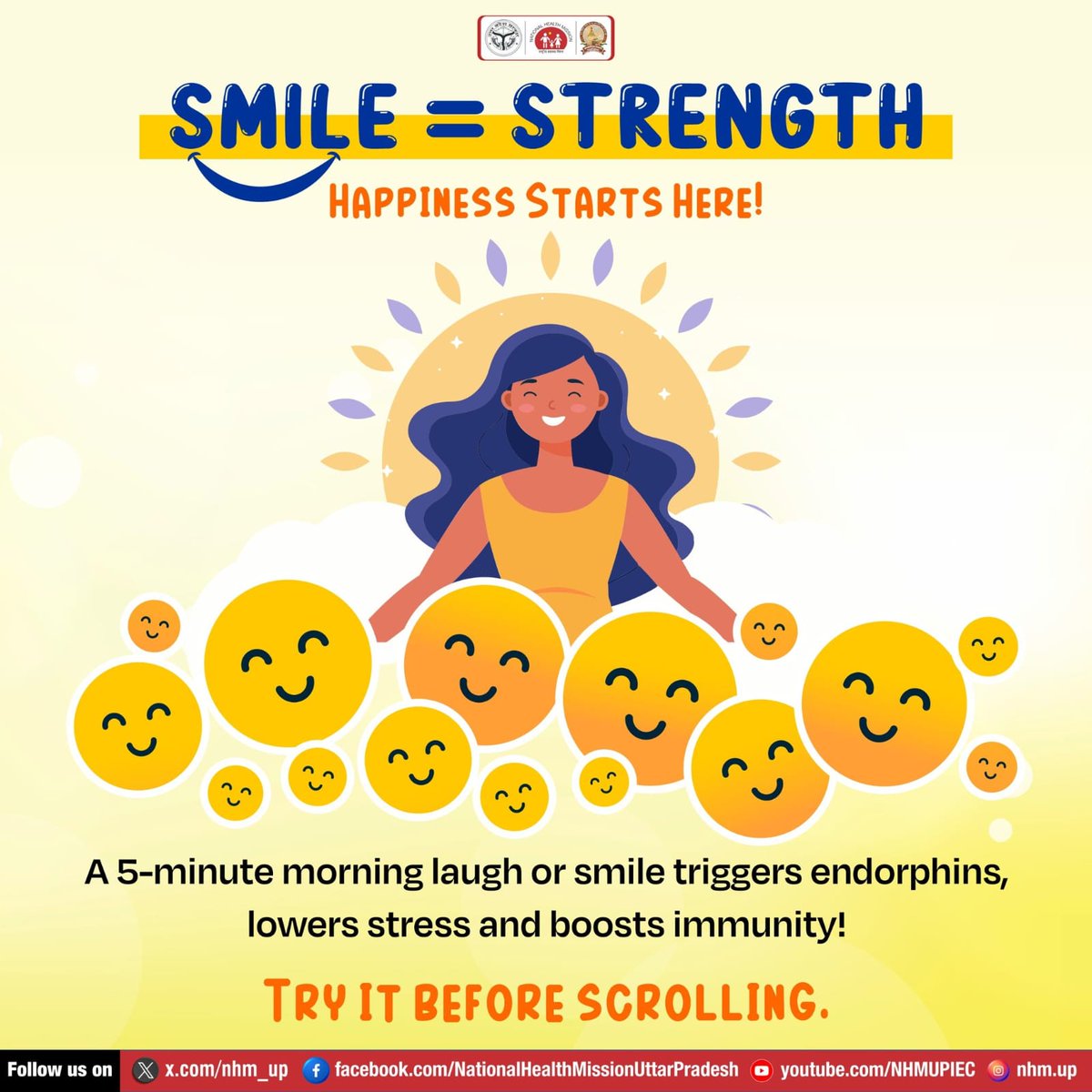 nhm_up's tweet photo. Start your day with a smile 😊 because SMILE = STRENGTH! Just 5 minutes of laughter can lift your mood, reduce stress, and boost your immunity. Try it before scrolling! 🌞✨
#SmileForHealth #MentalWellness #HealthyLifestyle #PositiveVibes #StressFreeLife #NHMUP https://t.co/TymwnREUdW