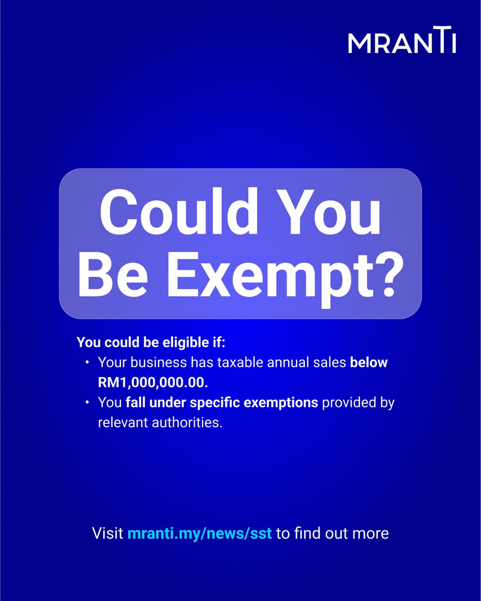 mrantipark's tweet photo. 📢 Starting 1 July 2025, MRANTI will apply 8% SST on all taxable rental &amp; service invoices, in line with Customs requirements.

Think you're exempt? Submit supporting docs by 30 June to azlan@mranti.my.

#MRANTI #SSTUpdate #MalaysiaTax #TenantNotice https://t.co/hrajfKflKK