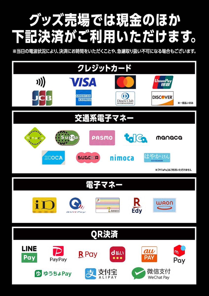 本日！当日券の販売はありません。 決済方法モリモリでグッズ販売
