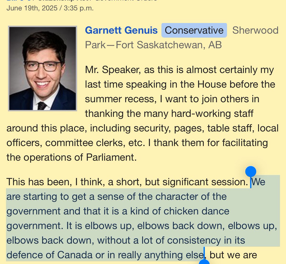 “We are starting to get a sense of the character of the government and that it is a kind of chicken dance government. It is elbows up, elbows back down, elbows up, elbows back down.”