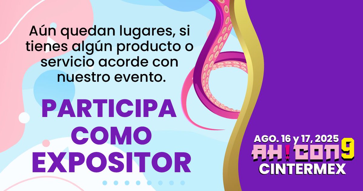 Si tienes mercancía referente al evento está es tu oportunidad para participar como expositor este 16 y 17 de Agosto en la AH!CON9 en la sala H de <a href="/cintermex/">karla  ramirez</a>  PREGUNTA POR NUESTRO PRECIOS ESPECIAL por los últimos lugares, manda mensaje al 8130565318 para obtener toda la