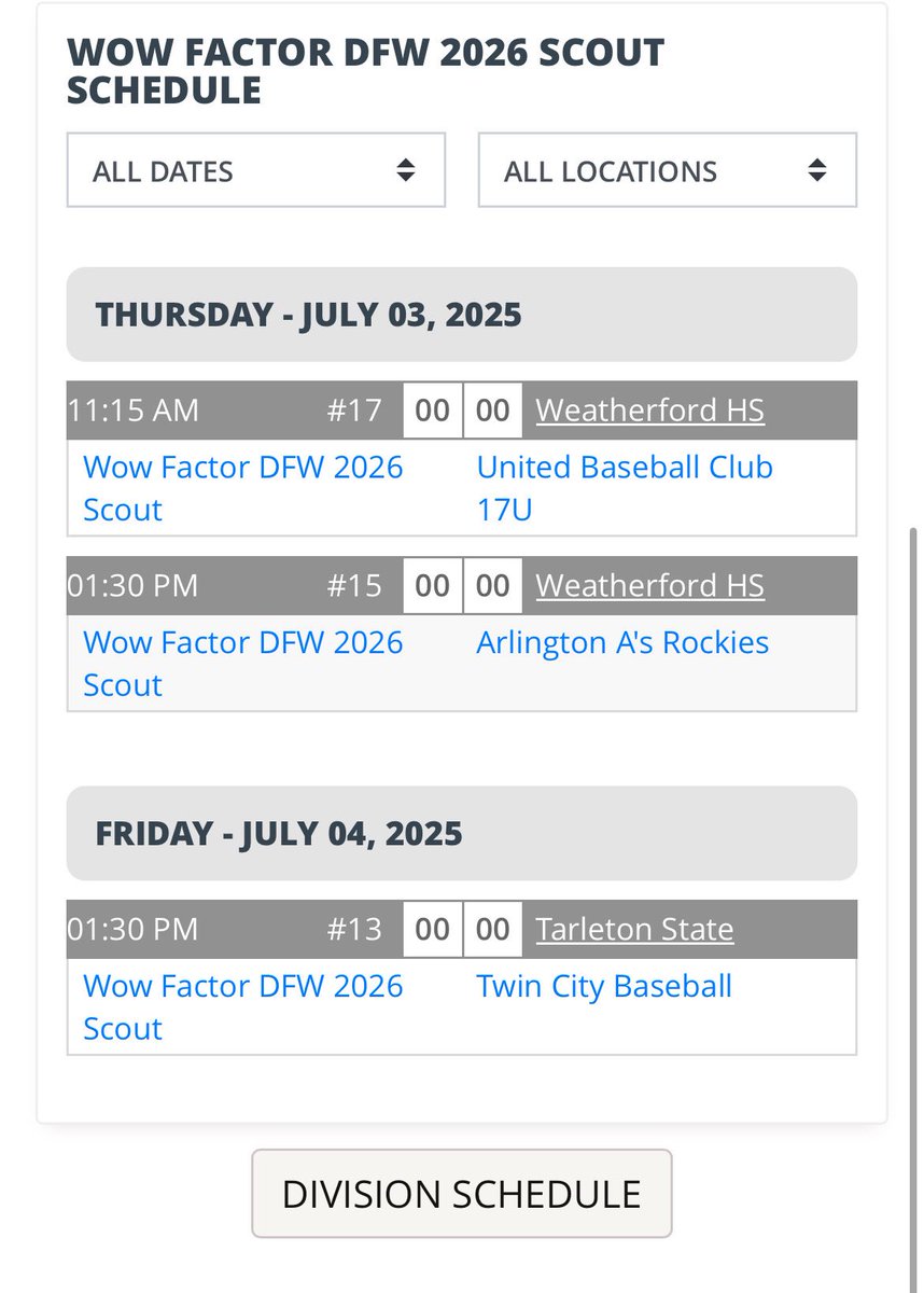 This weeks schedule for the 3rd and 4th.